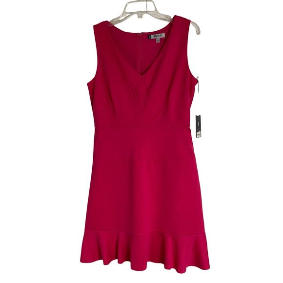 Jennifer Lopez Dress in Electric Pink Ruffle V Neck‎ Sundress Size 8 - Picture 14 of 14